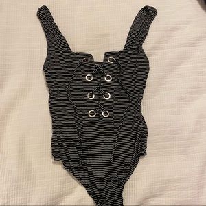 Express Striped Tie Front Bodysuit